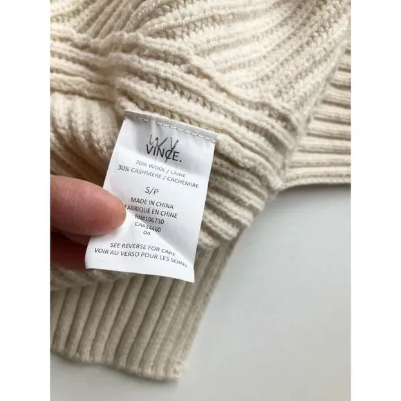 VINCE Ivory Cream Wool Cashmere Rib Knit Sleeveless Turtleneck Sweater, Size S - Picture 11 of 13